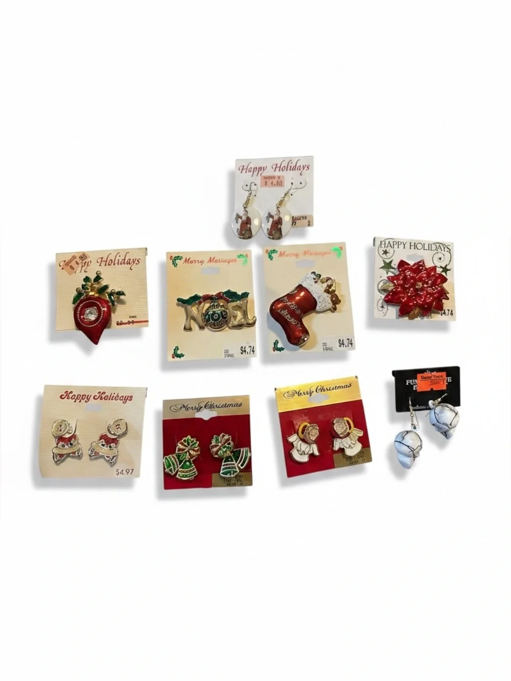 Vintage Christmas Jewelry Lot Deadstock Pin Brooch Santa Angel Skull Earrings